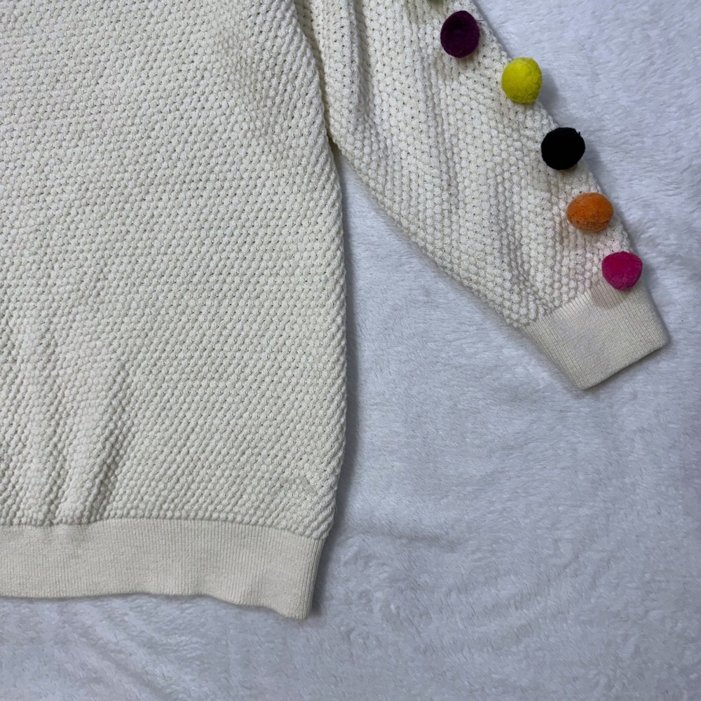Anthropologie S Emilia Pom Sweater Textured Knit Cream Rainbow Pride Whimsy $120 - Picture 4 of 7